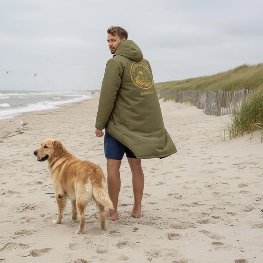 Wetterfester Strand- & Umziehmantel für Hundemenschen | Beach Dog Edition