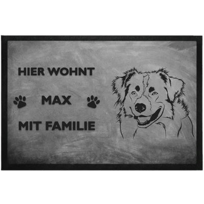 Fußmatte „Hier wohnt“ mit Australian Shepherd-Motiv, Motiv 1
