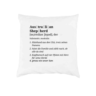 Wörterbuch-Kissen mit Australian Shepherd-Motiv, Wörterbuch-Eintrag