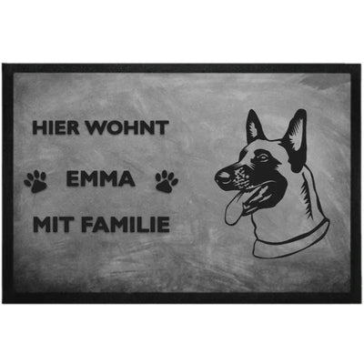 Fußmatte „Hier wohnt“ mit Belgischer Schäferhund Malinois-Motiv, Motiv 2