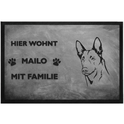Fußmatte „Hier wohnt“ mit Belgischer Schäferhund Malinois-Motiv, Motiv 1