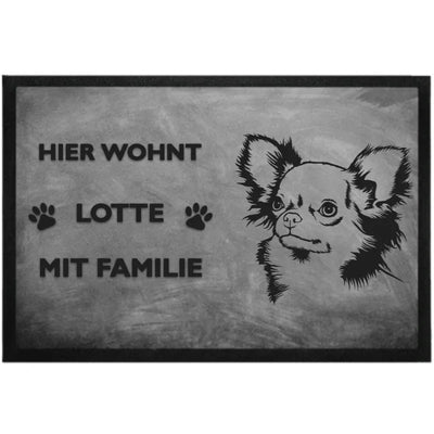 Fußmatte „Hier wohnt“ mit Chihuahua-Motiv, Langhaar
