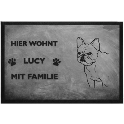 Fußmatte „Hier wohnt“ mit Französische Bulldogge-Motiv, Motiv 1