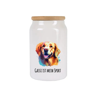 Leckerlidose mit Golden Retriever-Motiv, Pop Art