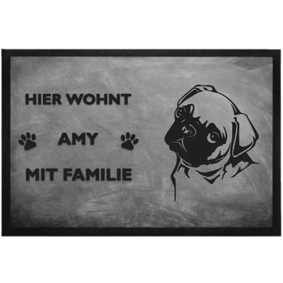 Fußmatte „Hier wohnt“ mit Mops-Motiv, Motiv 2