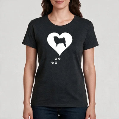 T-Shirt Herz mit Hund mit Mops-Motiv
