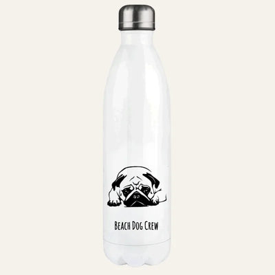 Thermosflasche mit Mops-Motiv, Handgezeichnet, liegend