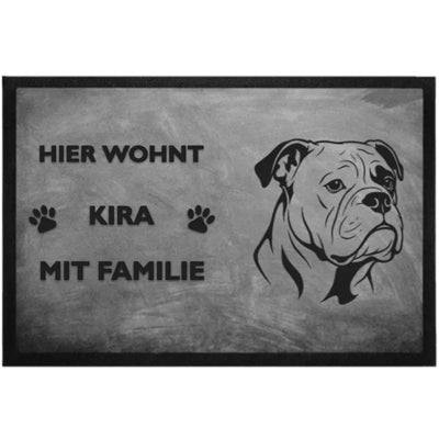 Fußmatte „Hier wohnt“ mit Old English Bulldog-Motiv, Motiv 1