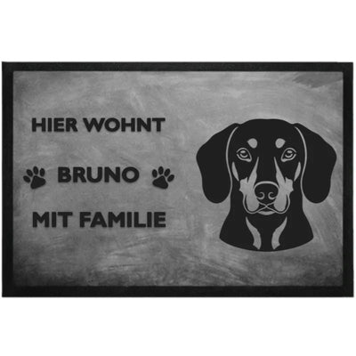 Fußmatte „Hier wohnt“ mit Schwarzwildbracke-Motiv