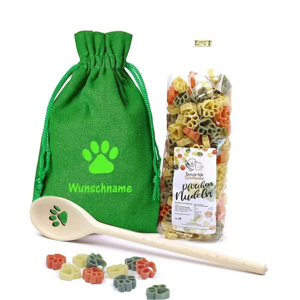 Geschenk-Set Pfötchen Kochlöffel & Pfötchen Nudeln - grün-Tierisch tolle Geschenke