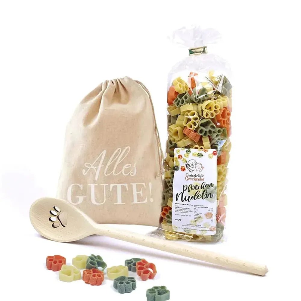 Geschenk-Set Pfötchen Kochlöffel & Pfötchen Nudeln - Alles Gute-Tierisch tolle Geschenke