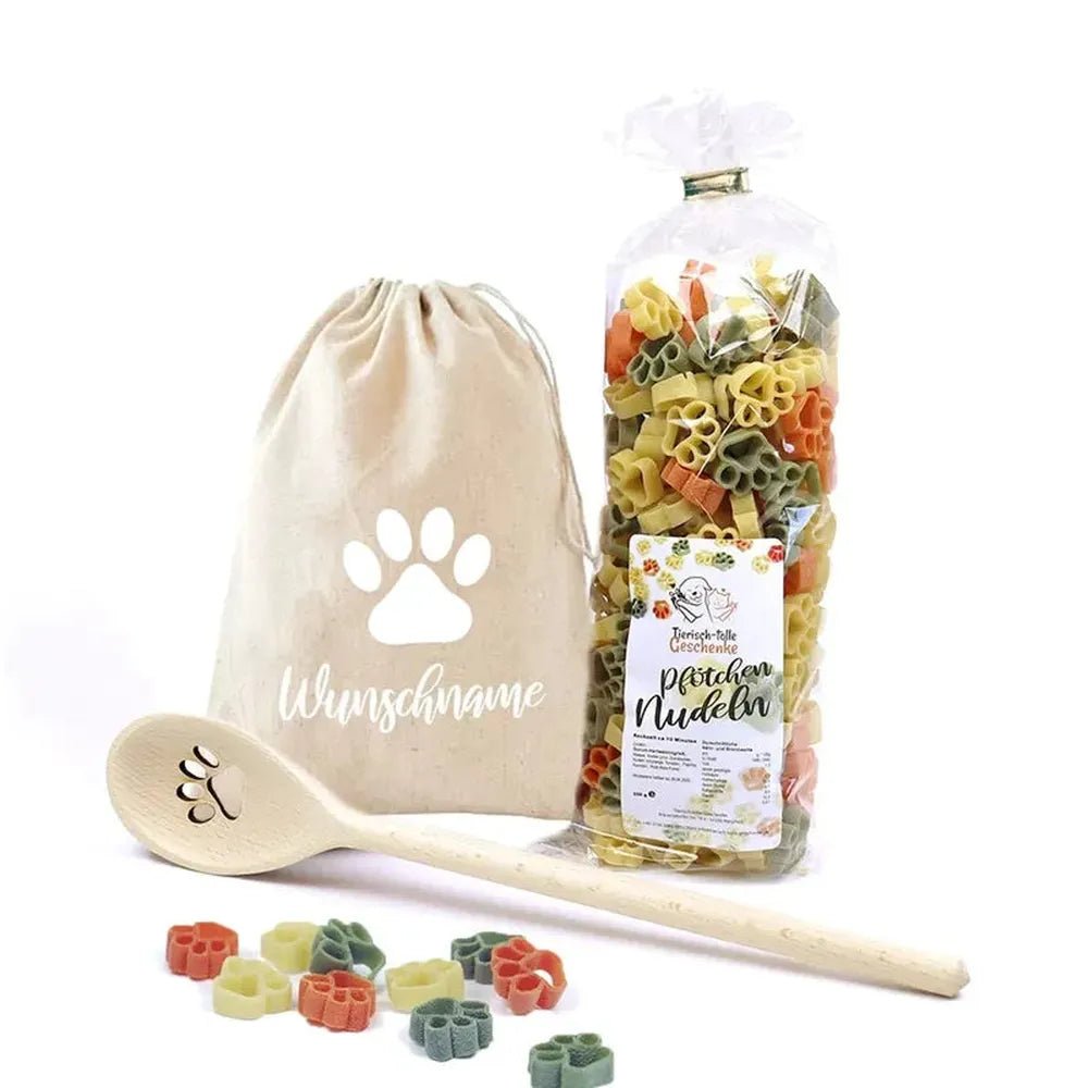 Geschenk-Set Pfötchen Kochlöffel & Pfötchen Nudeln - natur-Tierisch tolle Geschenke
