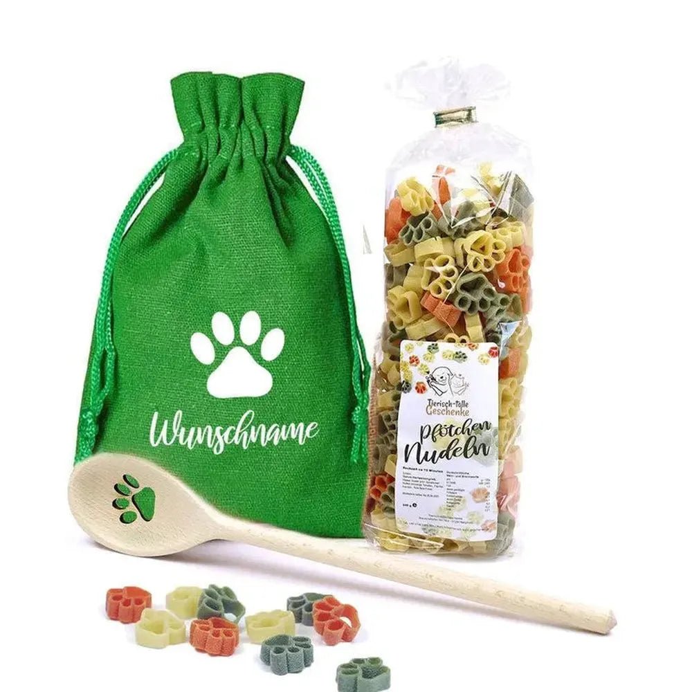 Geschenk-Set Pfötchen Kochlöffel & Pfötchen Nudeln - grün 3-Tierisch tolle Geschenke