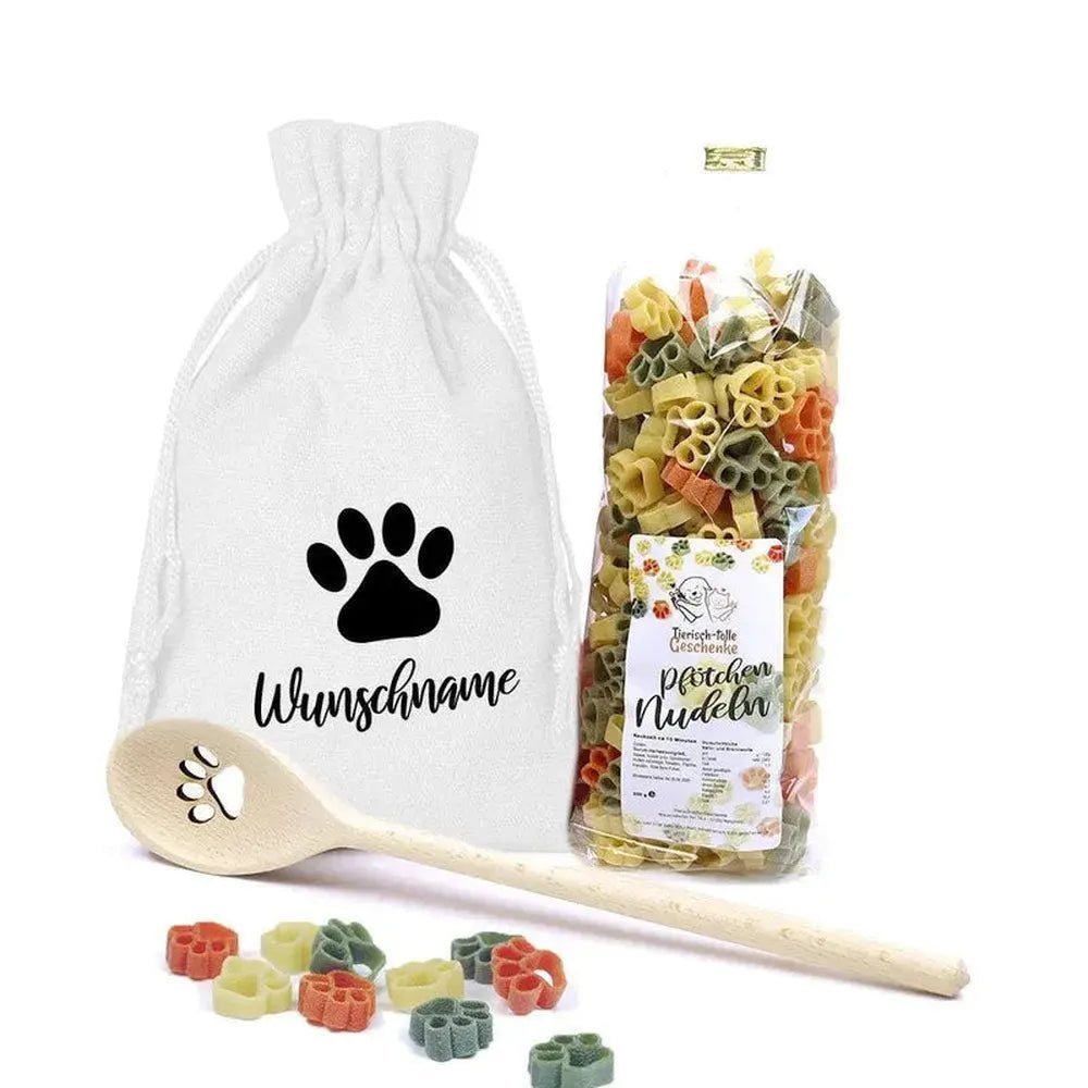 Geschenk-Set Pfötchen Kochlöffel & Pfötchen Nudeln - Weiss-Tierisch tolle Geschenke