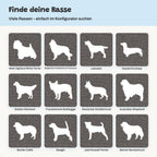 Finde deine Rasse: viele Hunderassen als Silhouette für das Handtuch