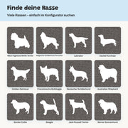 Finde deine Rasse: viele Hunderassen als Silhouette für das Handtuch