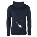 Herzballon-Hoodie Navy im Damenschnitt, Rückendruck Malinois-Silhouette am Herz-Luftballon in Weiß