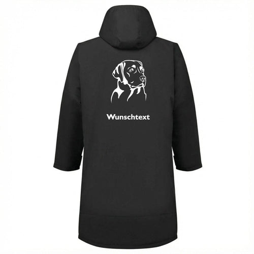 Outdoor Mantel für Hundemenschen, Rückansicht mit Hunderasse Motiv Labrador, schwarz