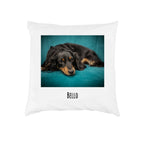 Kissen mit Foto und Wunschname „Bello“ – Kissenbezug 40 × 40 cm