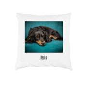 Kissen mit Foto und Wunschname „Bello“ – Kissenbezug 40 × 40 cm
