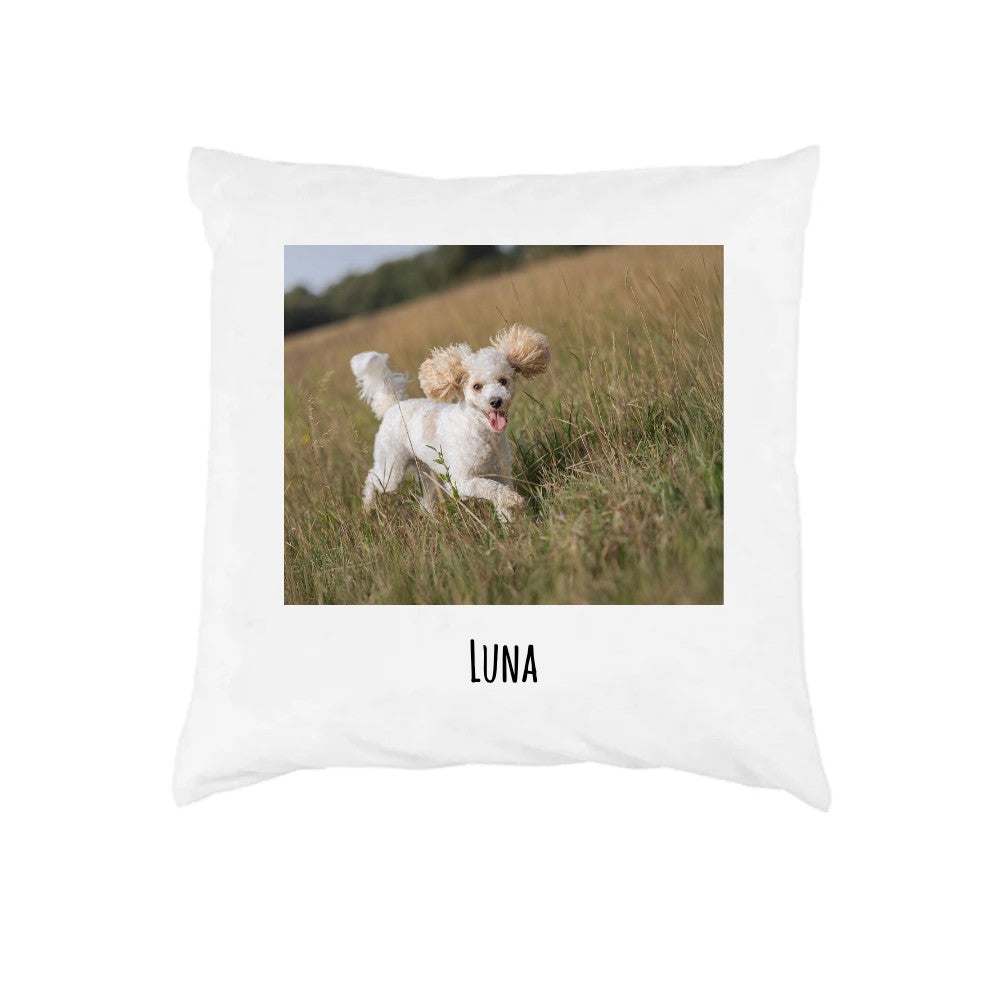 Kissen mit Foto und Wunschname „Luna“ – Kissenbezug 40 × 40 cm