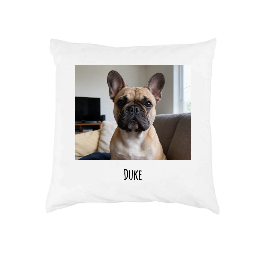 Kissen mit Foto und Wunschname „Duke“ – Kissenbezug 40 × 40 cm