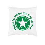 Kissen mit Spruch „Home is where my dog is“ in Grün – Kissenbezug 40 × 40 cm