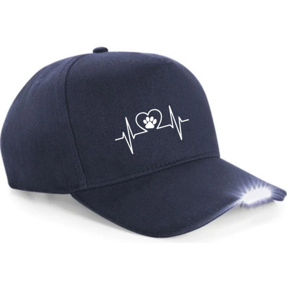 Navyblaue LED-Basecap mit Herzschlag-Motiv