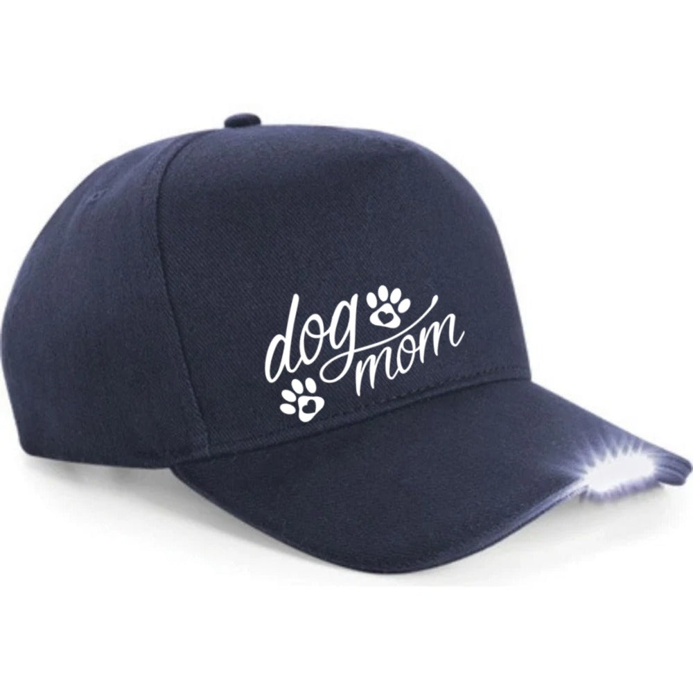 Navyblaue LED-Basecap mit Dog-Mom-Motiv
