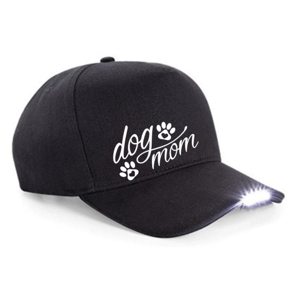 Schwarze LED-Basecap mit Dog-Mom-Motiv