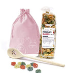 Pfotennudeln-Osterset mit Pfoten-Kochlöffel und Stoffbeutel mit zwei Häschen in Rosa
