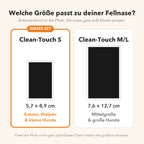 Größenvergleich: Das Set S hat eine Abdruckfläche von 5,7 × 8,9 cm für Katzen, Welpen und kleine Hunde, daneben das größere Set M/L.