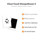 Im Set S stecken ein Clean-Touch-Stempelkissen und zwei Abdruckkarten, genug für zwei Pfotenabdrücke.