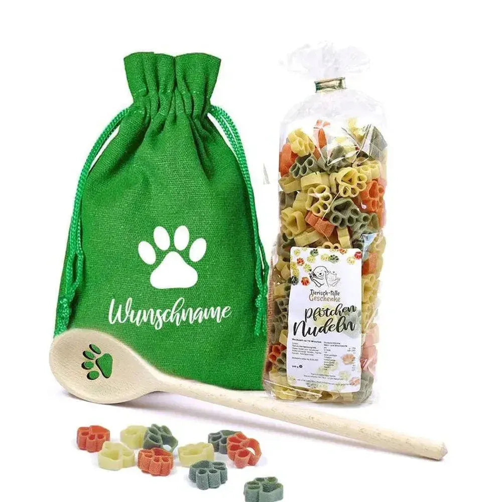 personalisiertes geschenk set hundeliebhaber beutel mit pfotenmotiv
