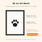 Skizze: Pfotenabdruck-Karte 10,8 × 15,2 cm im IKEA RÖDALM Rahmen 13 × 18 cm, Passepartout-Fenster 9 × 14 cm