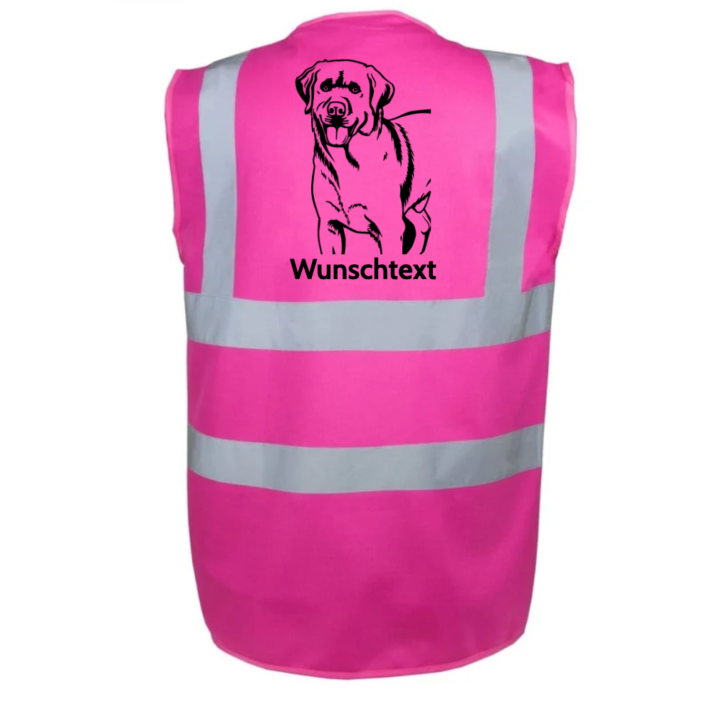 Pinke Classic Warnweste mit Labrador-Motiv auf dem Rücken