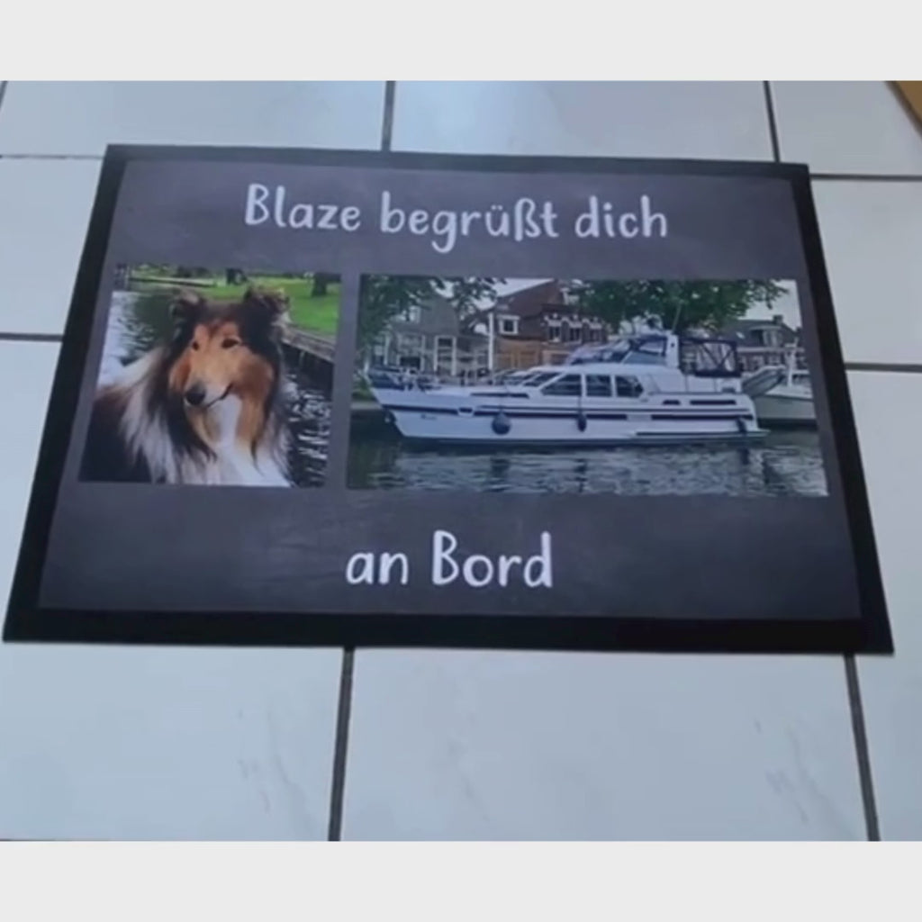 Fußmatte mit Hund und Boot, unterwegs mit Hund