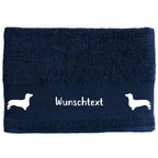 Hunde-Handtuch navy mit Dackel-Silhouetten und Wunschname