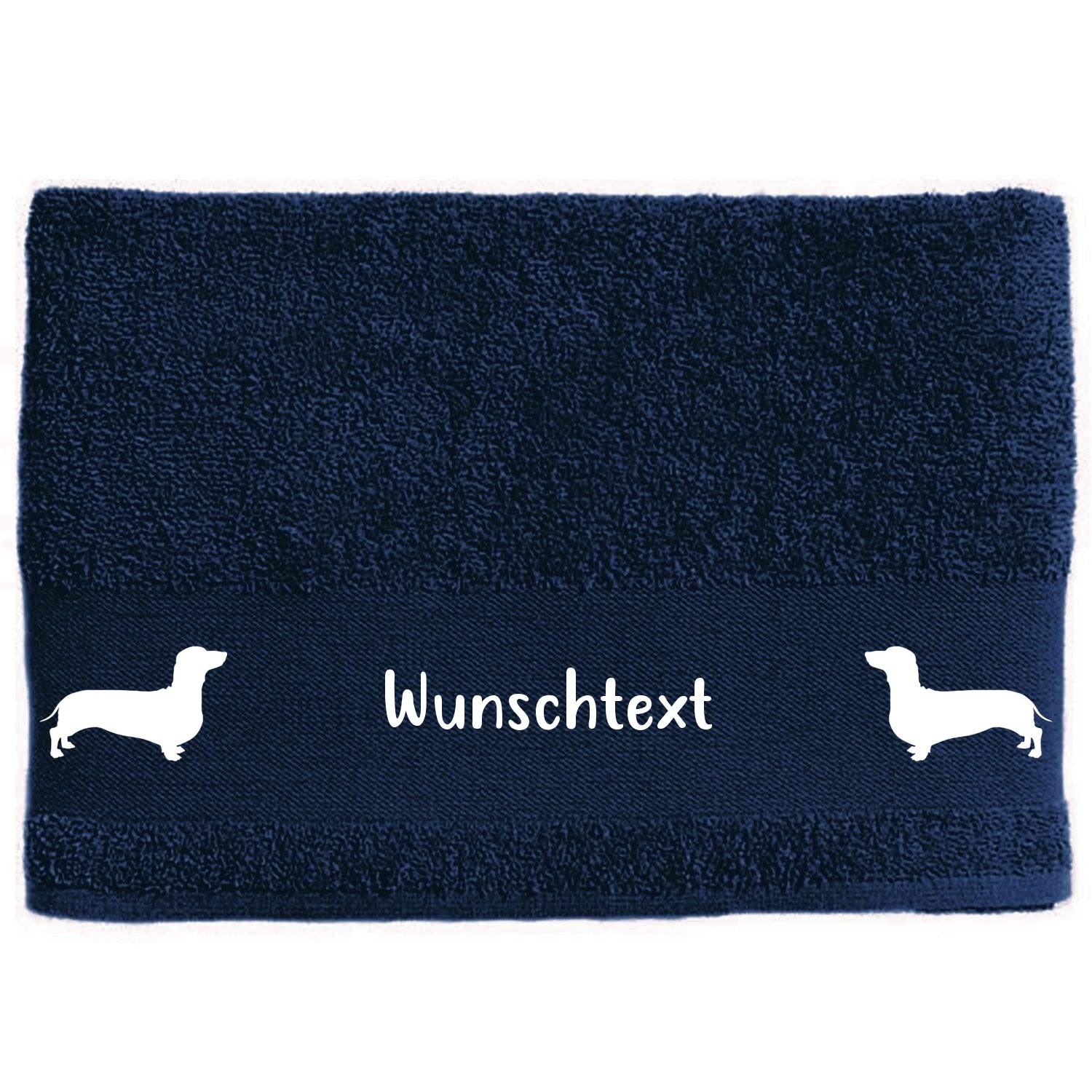 Hunde-Handtuch navy mit Dackel-Silhouetten und Wunschname