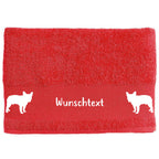 Hunde-Handtuch rot mit Silhouetten der Franzoesischen Bulldogge und Wunschname