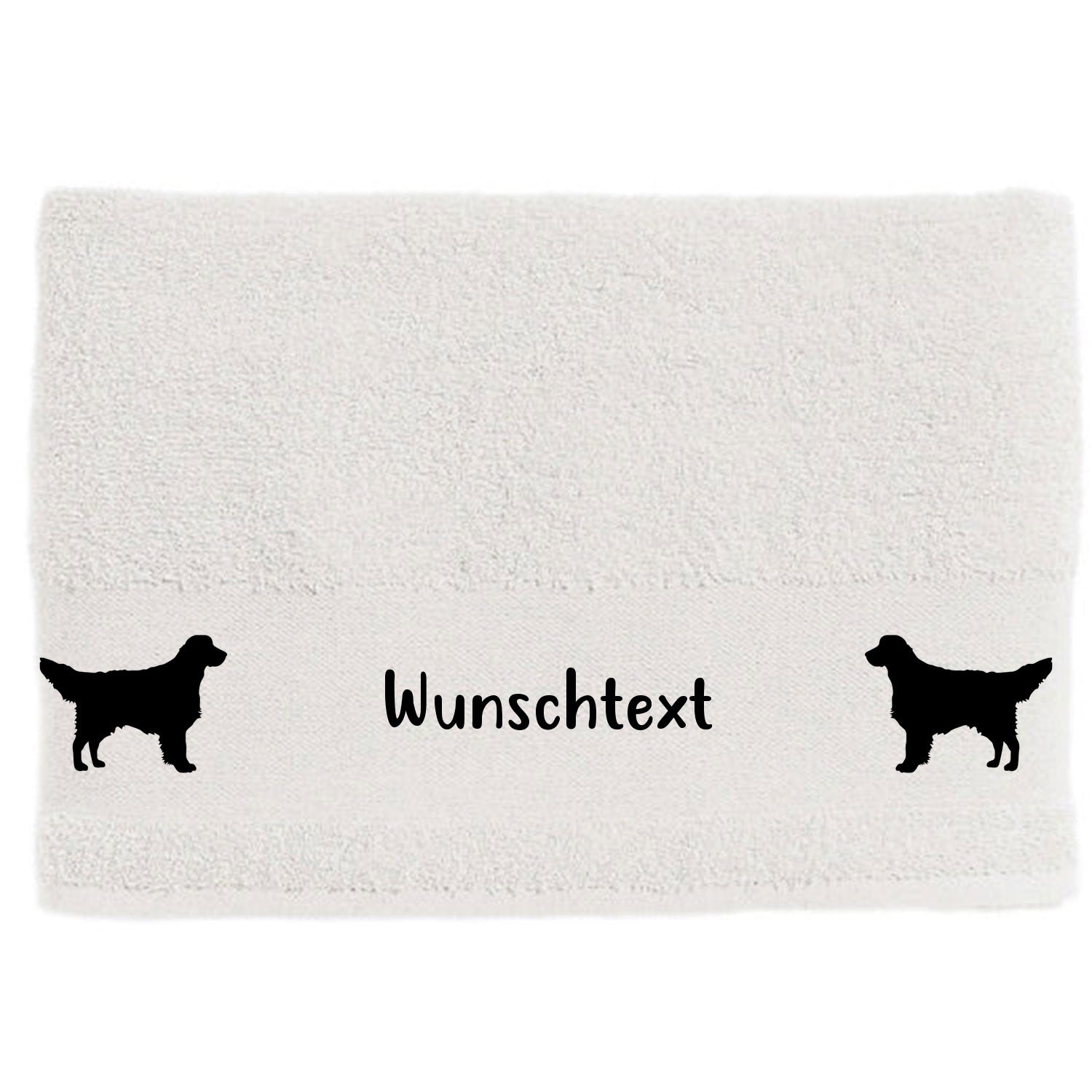 Hunde-Handtuch weiss mit Golden-Retriever-Silhouetten in schwarzem Druck