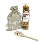 Pfotennudeln-Geschenkset mit Pfoten-Kochlöffel und Stoffbeutel ‚hugs & kisses‘ in Natur
