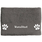 Hunde-Handtuch anthrazit mit Pfote und Herz und Wunschname