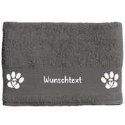 Hunde-Handtuch anthrazit mit Pfote und Herz und Wunschname