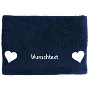 Hunde-Handtuch navy mit Herz-Symbolen und Wunschname