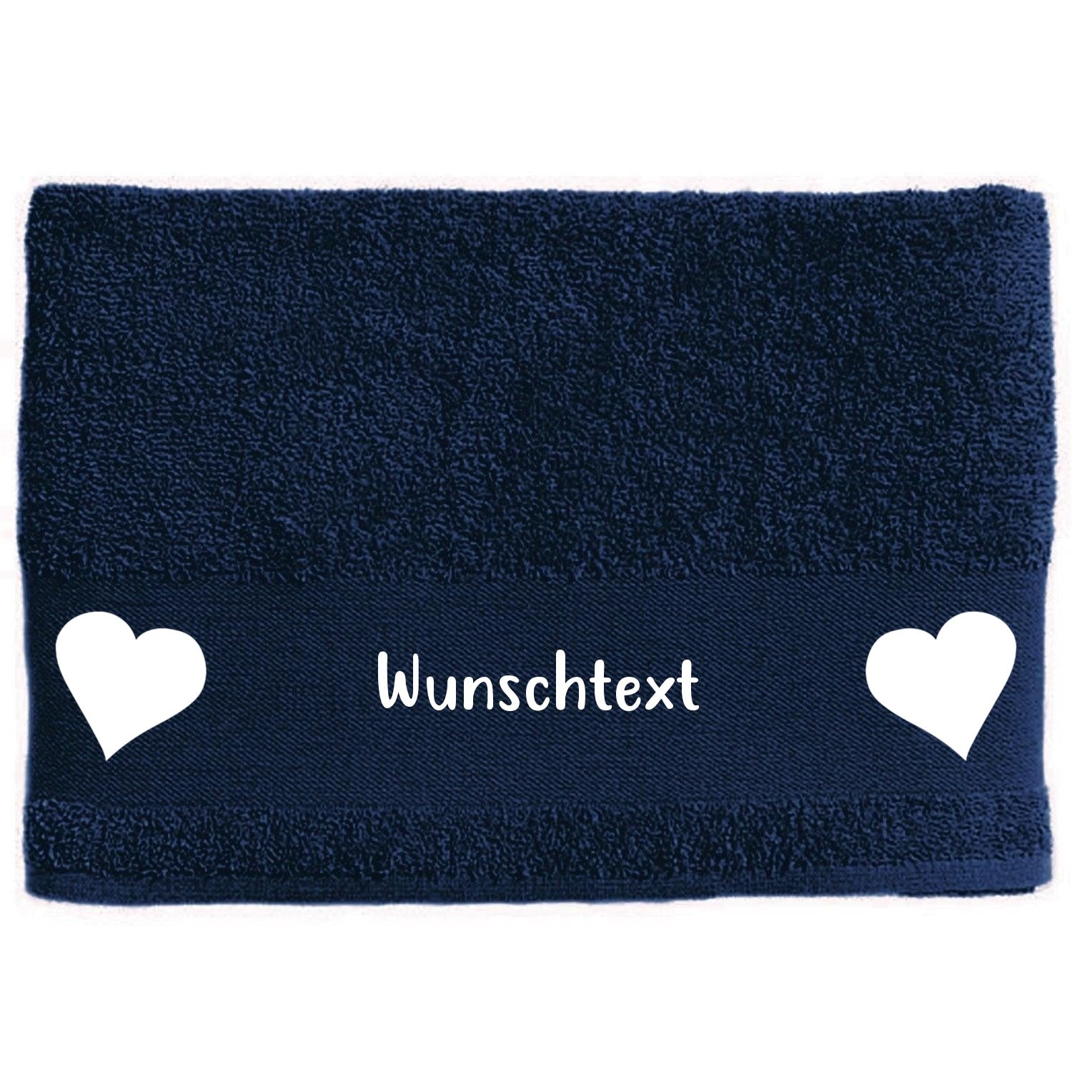 Hunde-Handtuch navy mit Herz-Symbolen und Wunschname