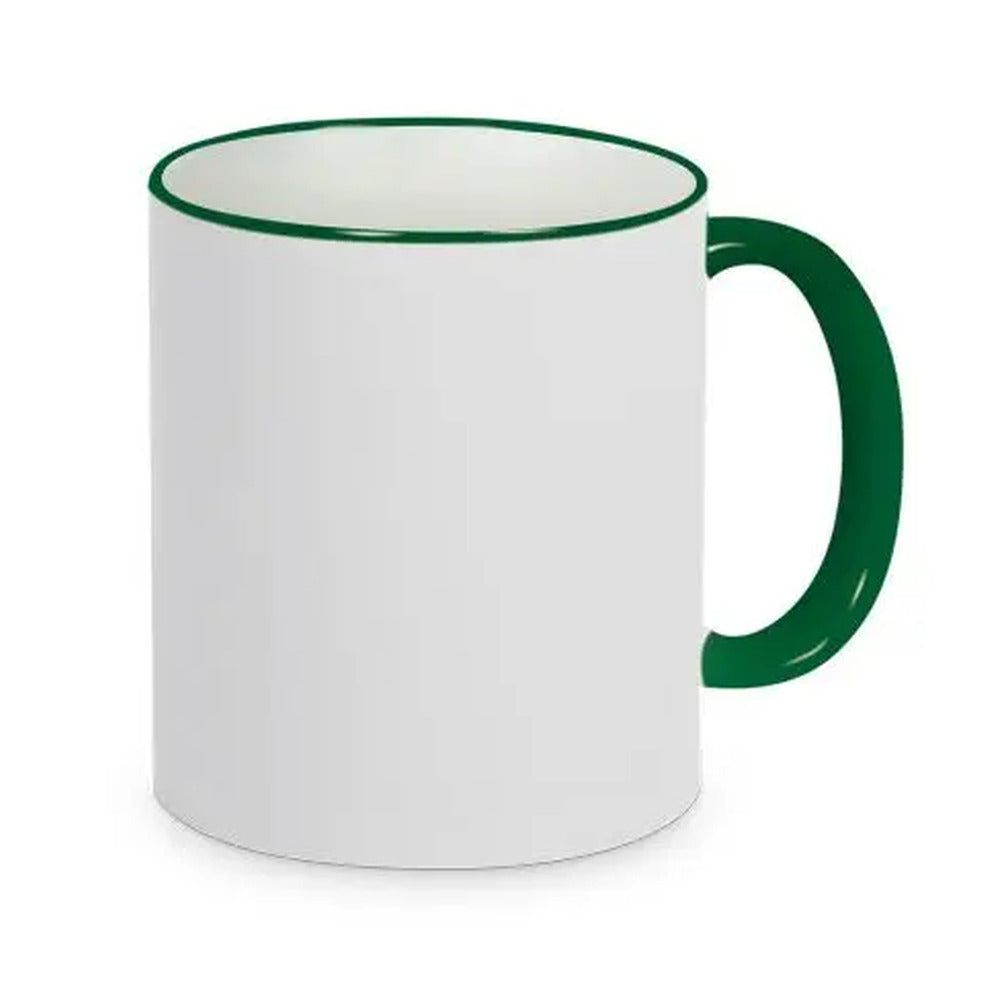 Keramiktasse weiß mit grünem Rand und grünem Henkel - limitierte Edition, Vorlage für Personalisierung