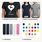 Details des T-Shirts Herz mit Hund: Motiv bis 30 cm breit, Damen- oder Herrenschnitt, 5 Shirtfarben, 22 Druckfarben