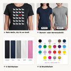 Details des T-Shirts mit Rudelmuster: Motiv bis 30 cm breit, Damen- oder Herrenschnitt, 5 Shirtfarben, 22 Druckfarben