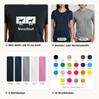 Details des Online-Offline-T-Shirts: Motiv bis 30 cm breit, Damen- oder Herrenschnitt, 5 Shirtfarben, 22 Druckfarben